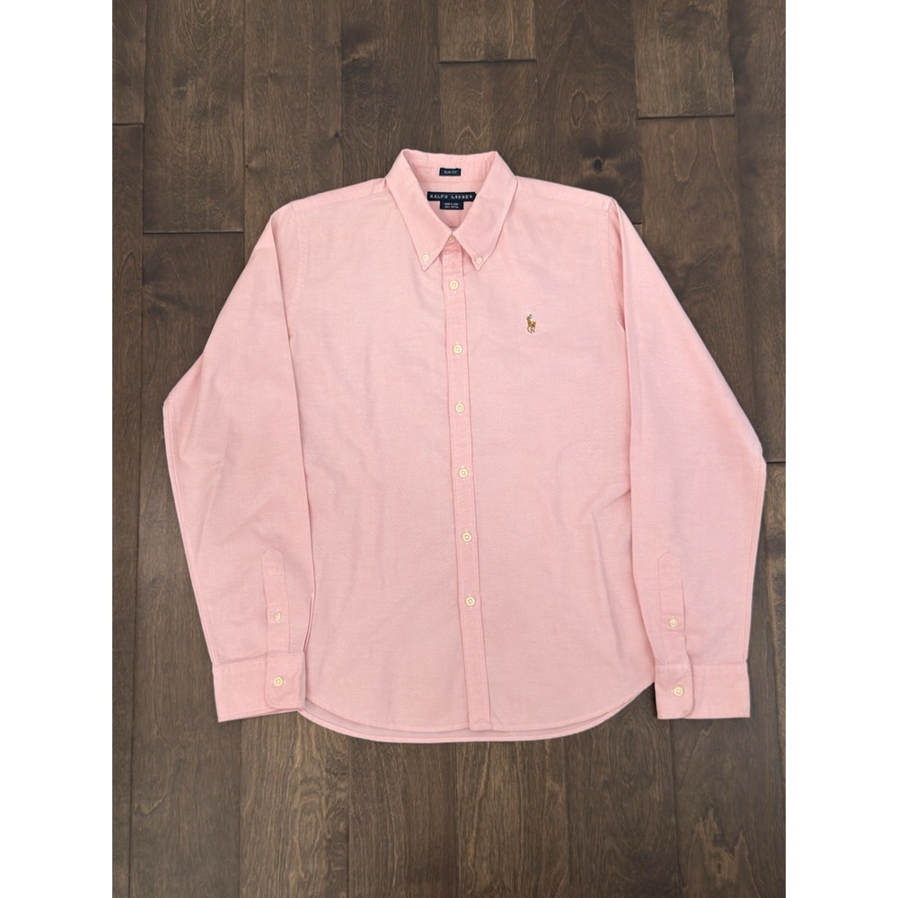 Ralph Lauren Womens Slim Fit Pink Button Down Oxford Shirt Size 14 Flesh Pony